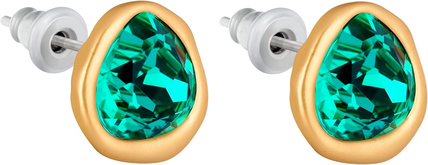 18k Gold Plated Austrian Crystal Stud Earrings, Sparkly Crystals Framed with Abstract Shapes, Hypoallergenic, Colorful and Unique Jewelry Gift for Women