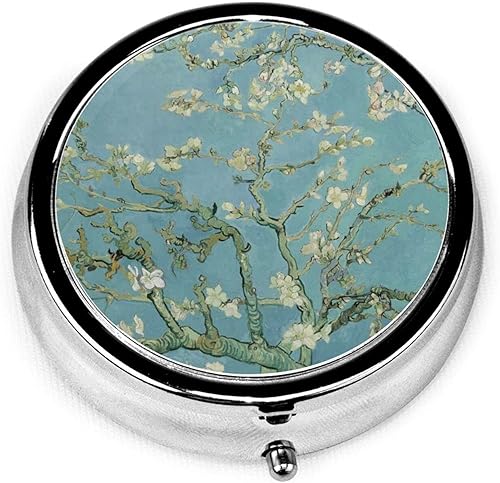 Miniatura 1 de Vincent Blossoming Almond Tree Van Gogh Pastillero para bolso pequeño de viaje redondo de metal inoxidable Pastillero contenedor de medicina