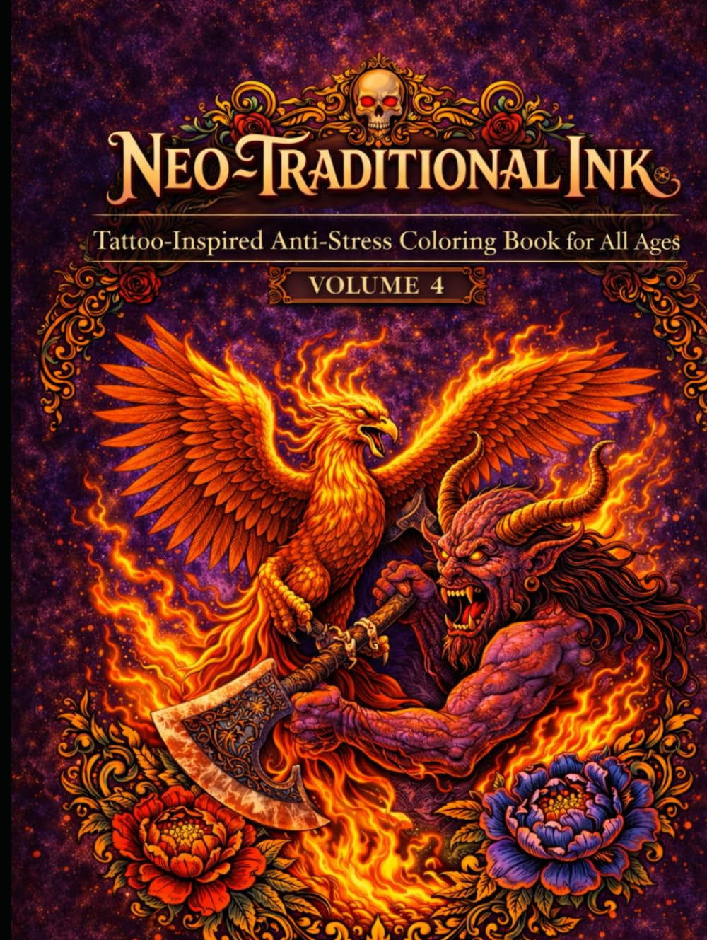 Neo-Traditional Ink Volume 4: Tattoo-Inspired Anti-Stress Coloring Book for All Ages (Neo-Traditional Ink: Anti-Stress Tattoo-Inspired Coloring Book Series for All Ages)