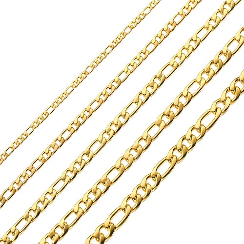 Gold Chain for Men & Women 8.5MM Stainless Steel Figaro Necklace 28 Inches 18K R