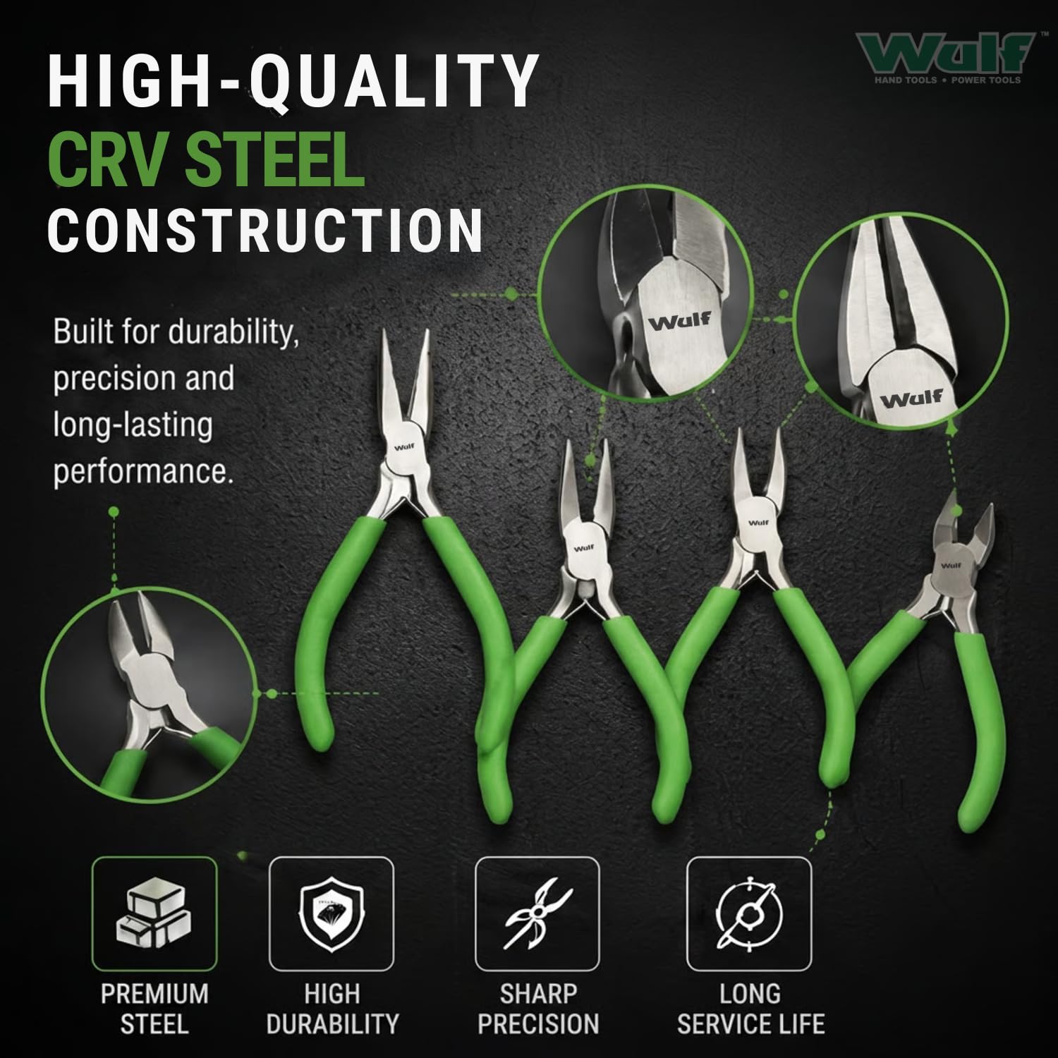 WULF 5 Pcs Pliers Set | Precision Hand Tools for Handcrafts, Model & Jewelry Making | Mini Pliers Kit with Comfort Grip Handles | Ideal for Cutting, Bending, Shaping & DIY Craft Projects 3