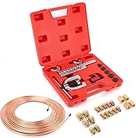 Lucky Seven 3/16" Copper Coated Brake Line Kit - 25ft w/20 Brass Fittings (4 Unions) + Double/Single Flaring Tool - Rust-Resistant for Brakes, Fuel Lines