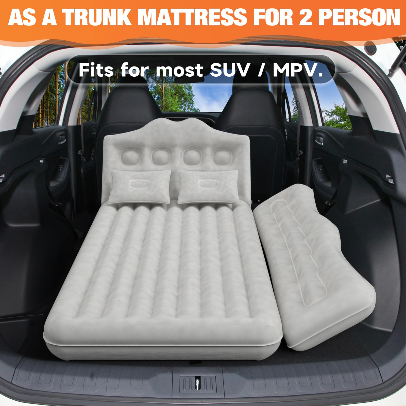 Uncle elk Car Air Mattress Bed: Inflatable Back Seat Air Mattress for SUV, Thick Camping Sleeping Pads with Pillows Air Pumps, Sedan, Truck, SUV, Grey