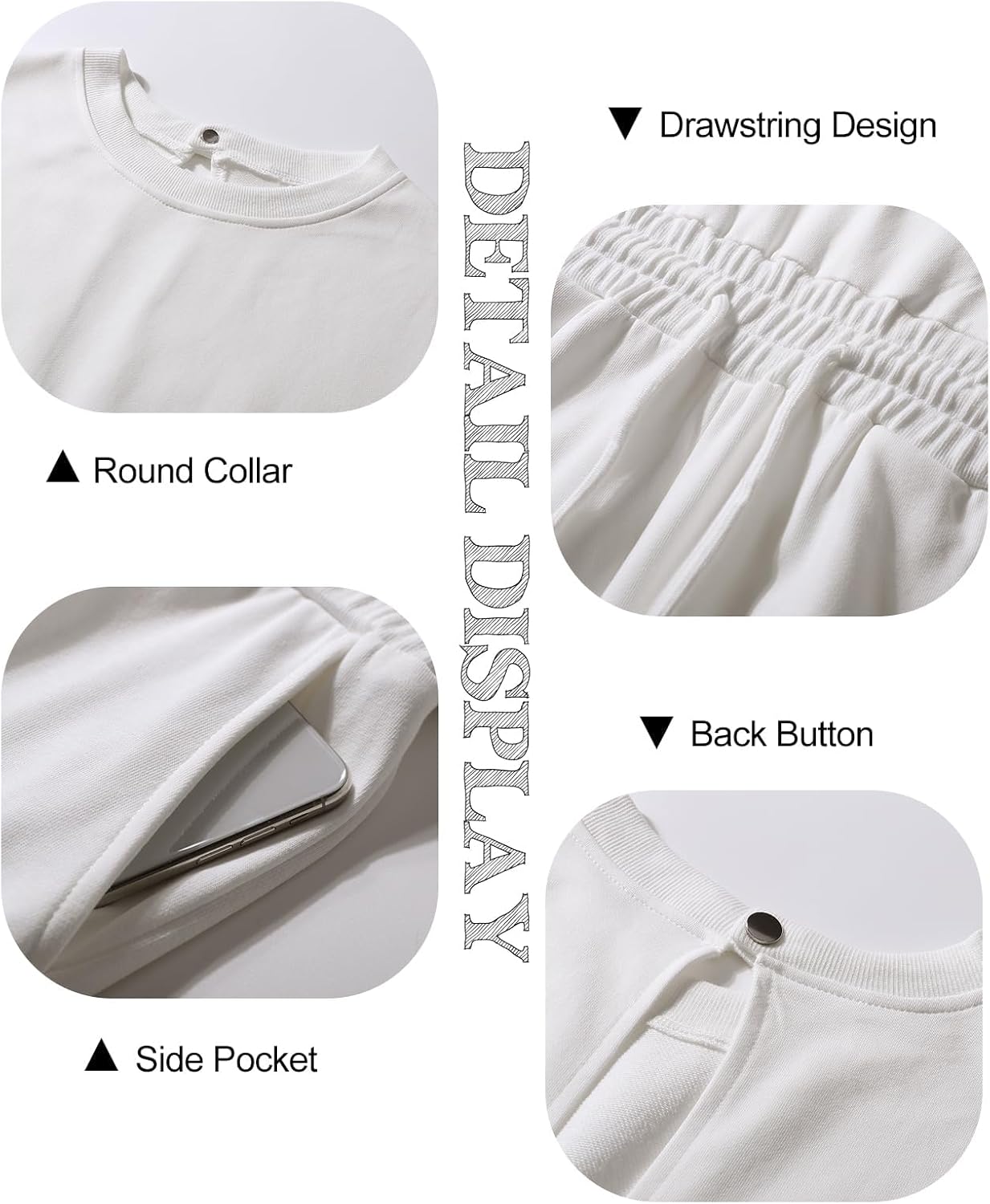 Flygo Womens Casual Jumpsuit Crewneck Cap Sleeve Long Wide Leg Pants One Piece Outfits Drawstring Romper with Pockets - Image 6