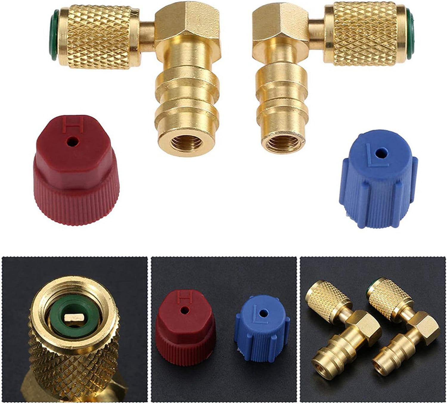 3X R12 to R134 A High/Low AC Fitting Port Retrofit Conversion Adapter, Quick Coupler Valve A/C 90 Degree Fitting