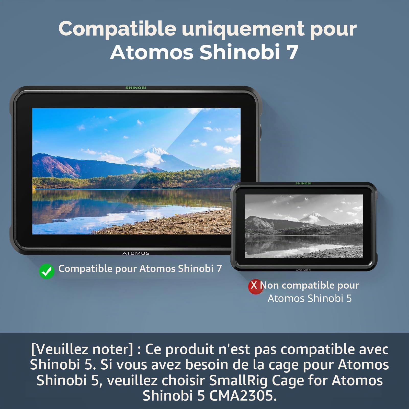 SMALLRIG Cage de Moniteur pour Atomos Shinobi 7, Kit de Cage avec Serre-Câble, Rail NATO Intégré et Pare-Soleil - 3456