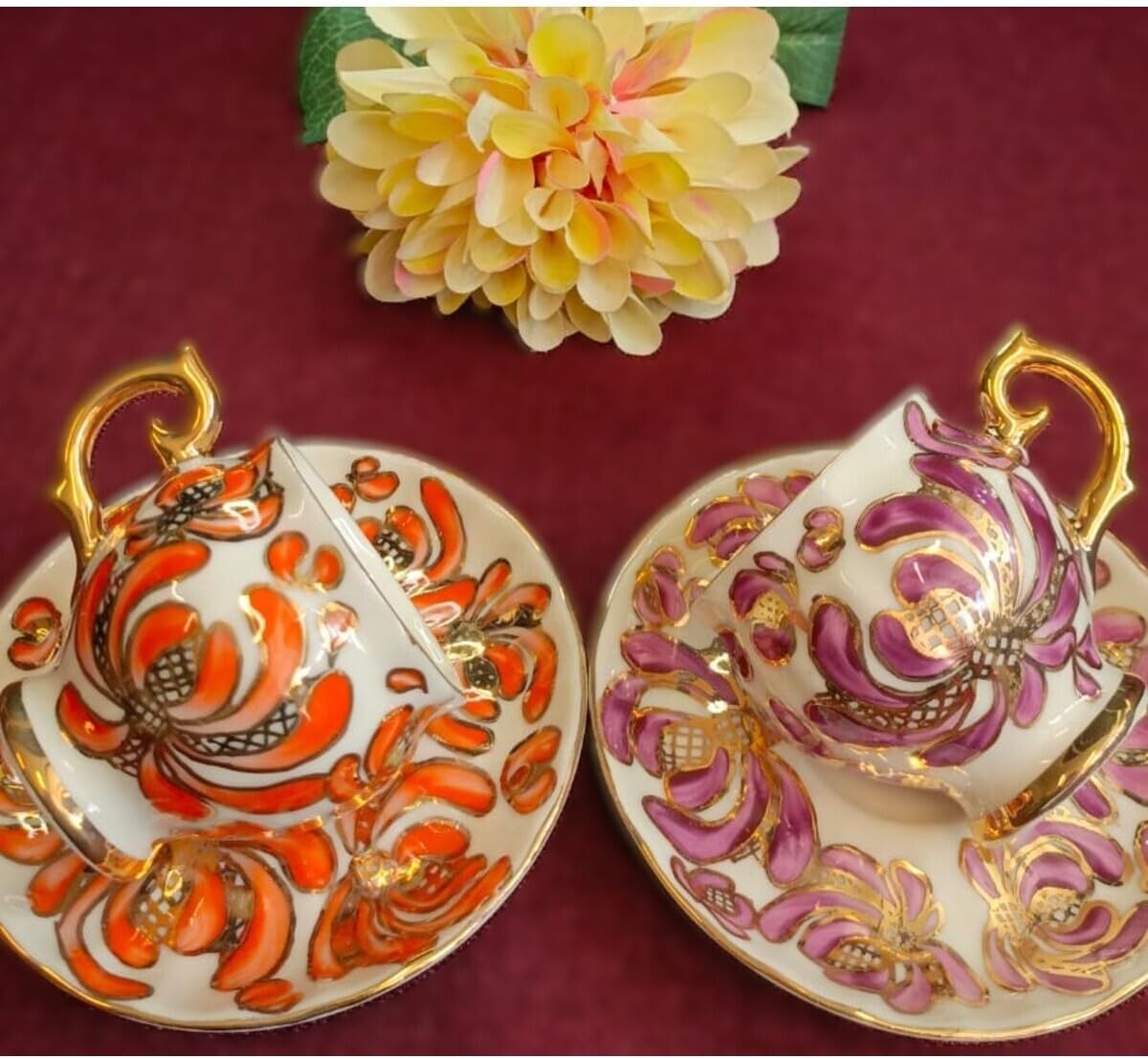 SODEF Anka Porcelain Cup Set Hand Decorated 2-Piece 2.5 fl oz Multicolor Modern Design for Home, Office, Gift - Turkish Coffee Espresso Cups - Multicolor, One Size