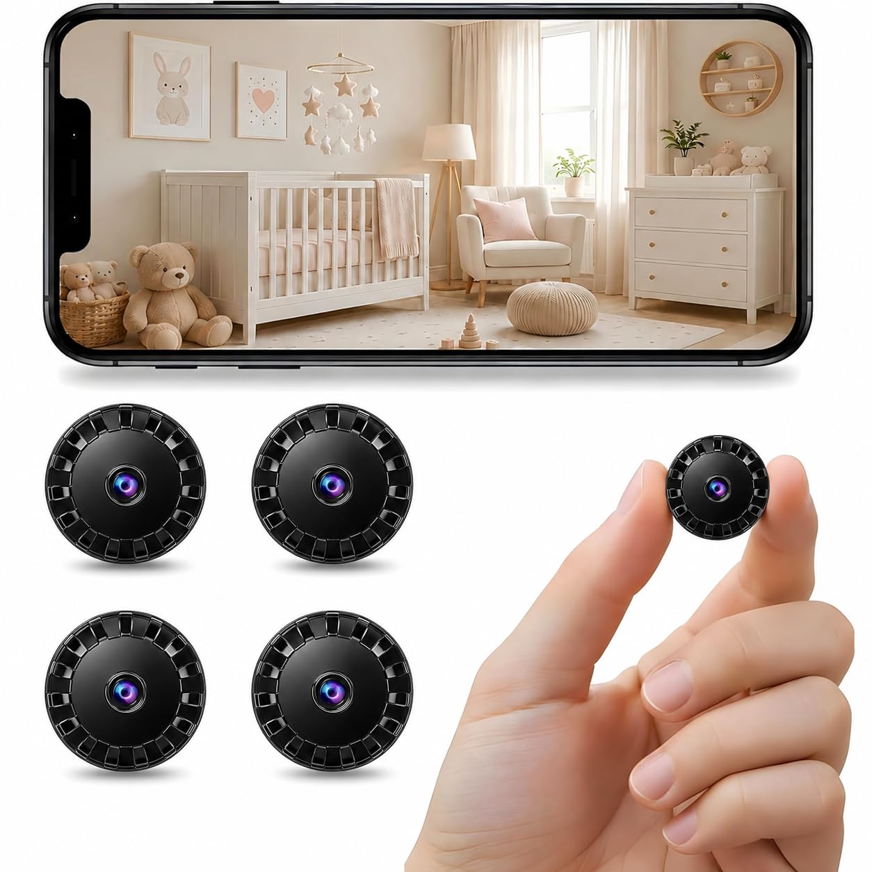 2026 Surveillance Mini Caméra Espion sans Fil , Caméra de sécurité WiFi HD 1080P avec Vision Nocturne intérieur/extérieur pour bébé, Animal de Compagnie, Compatible Smartphone (Black, Mini 4 pièce)