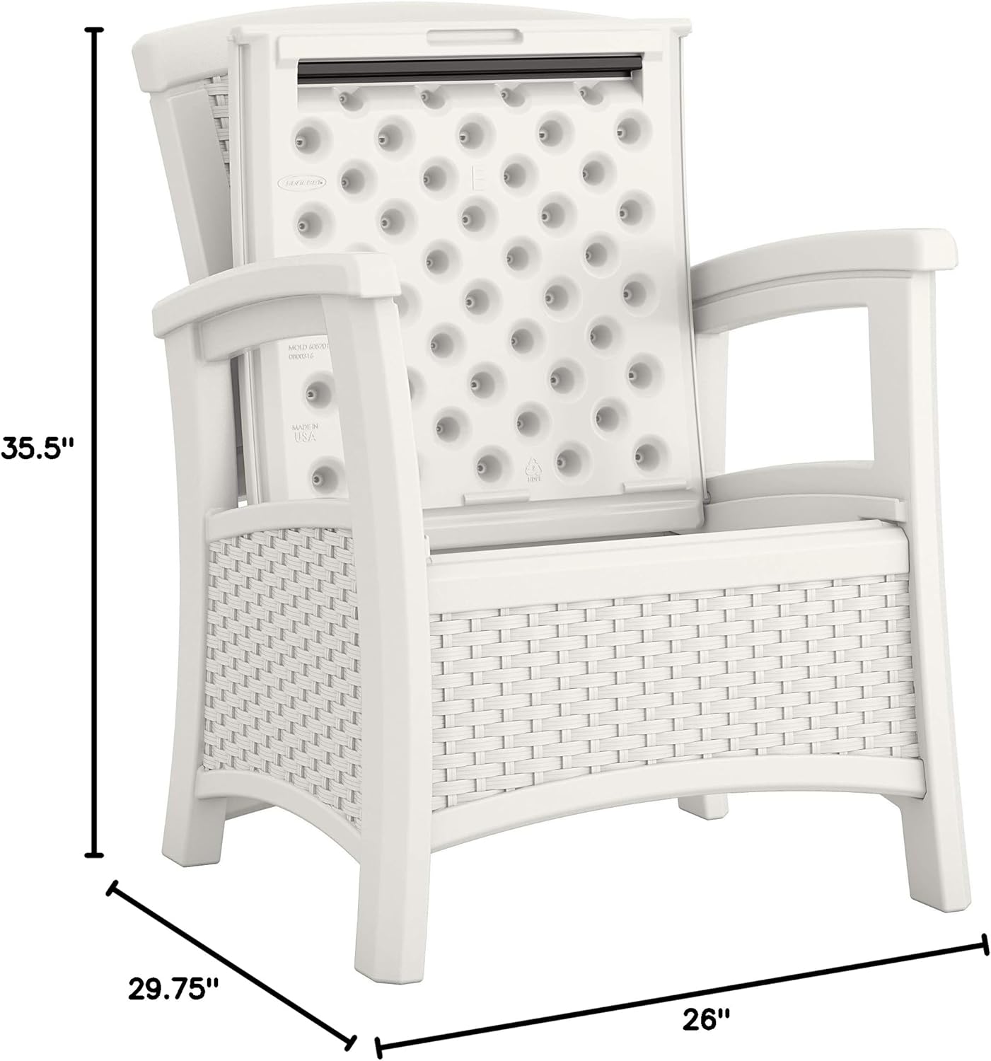 Suncast Elements Club Chair with Storage - Lightweight, Resin, All-Weather Chair - Built-in Storage for up to 11 lbs. - White