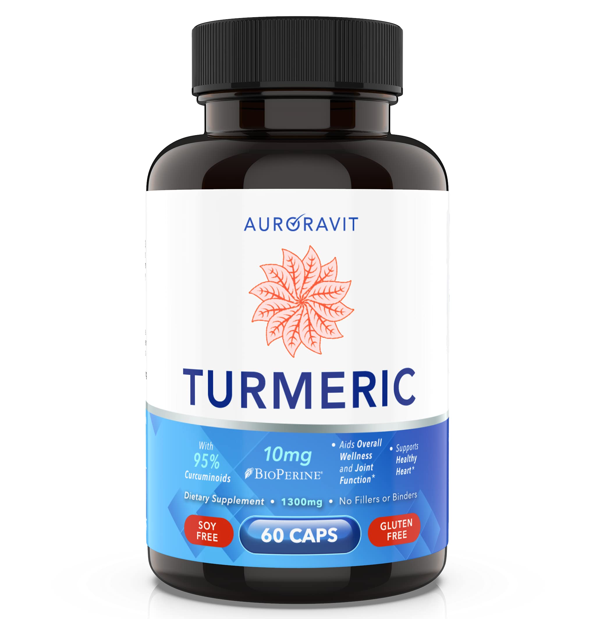Tumeric Supplements Capsules AuroraVit Turmeric Extra Strength 1300 mg Tumeric May Help Joints Heart Brain & Memory Turmeric Curcumin with Black Pepper is Anti Inflammatory Turmeric Curcumin