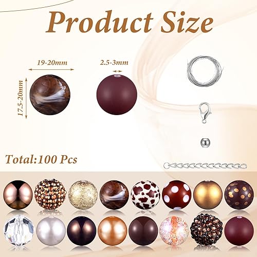 Vista 2 de Sasylvia 100 cuentas de diamantes de imitación de 0.78 pulgadas (0.787 in) con cuentas de bola de discoteca brillantes, cuentas gruesas de plástico