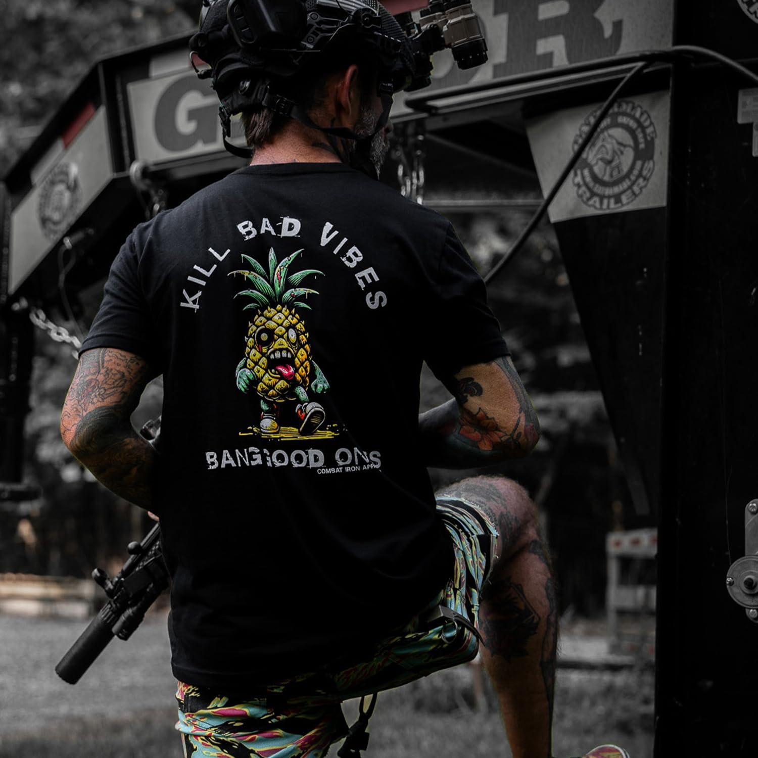 Combat Iron Men's Graphic T-Shirt | Kill Bad Vibes | Athletic Fit, Tagless Comfort