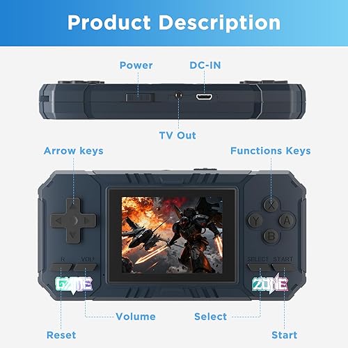 Miniatura 4 de Consola de juegos portátil, videojuegos retro, reproductor de juegos portátil, 520 videojuegos retro precargados (azul)