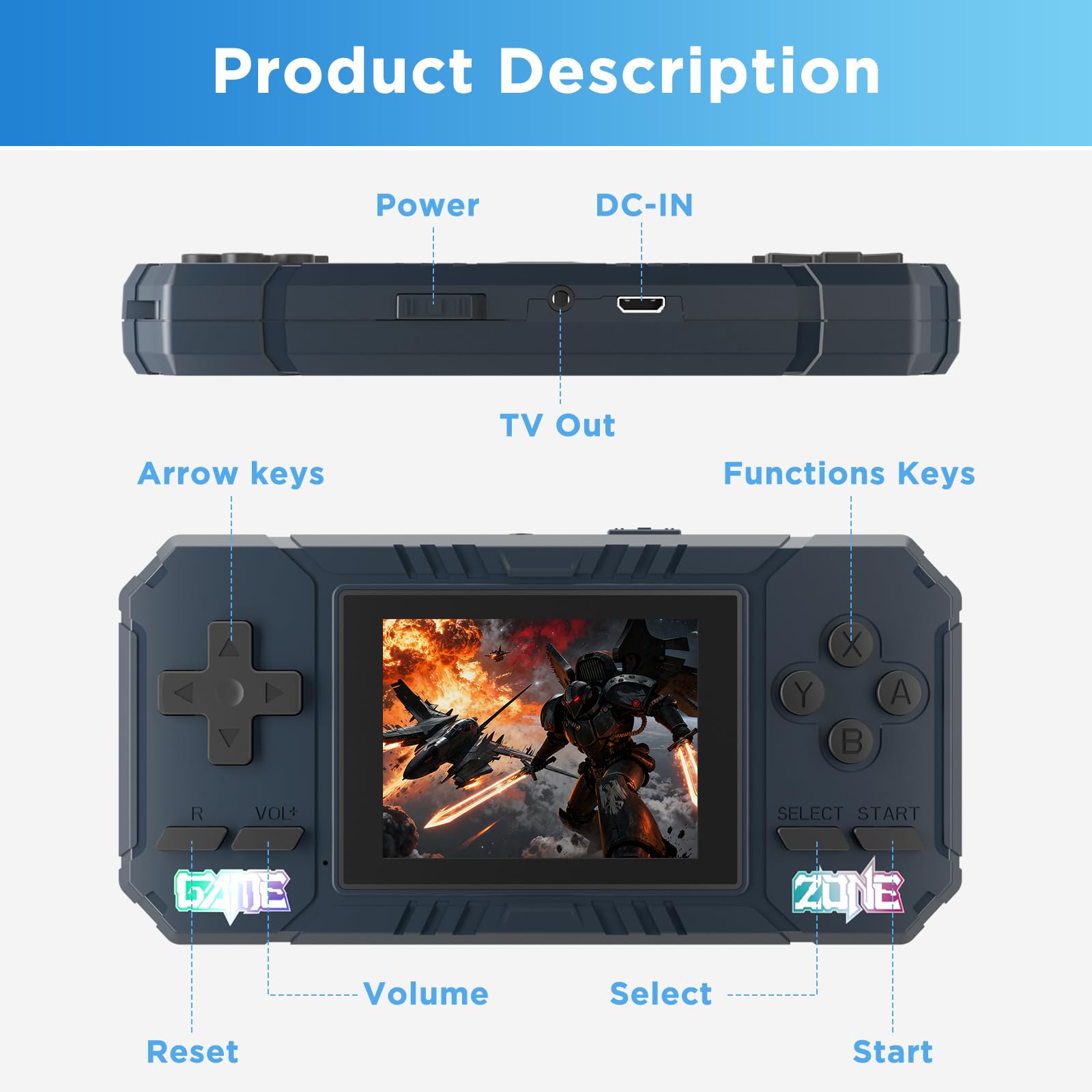 Console di gioco portatile, videogiochi retrò, lettore di gioco portatile, videogiochi retrò 520 precaricati (blu)