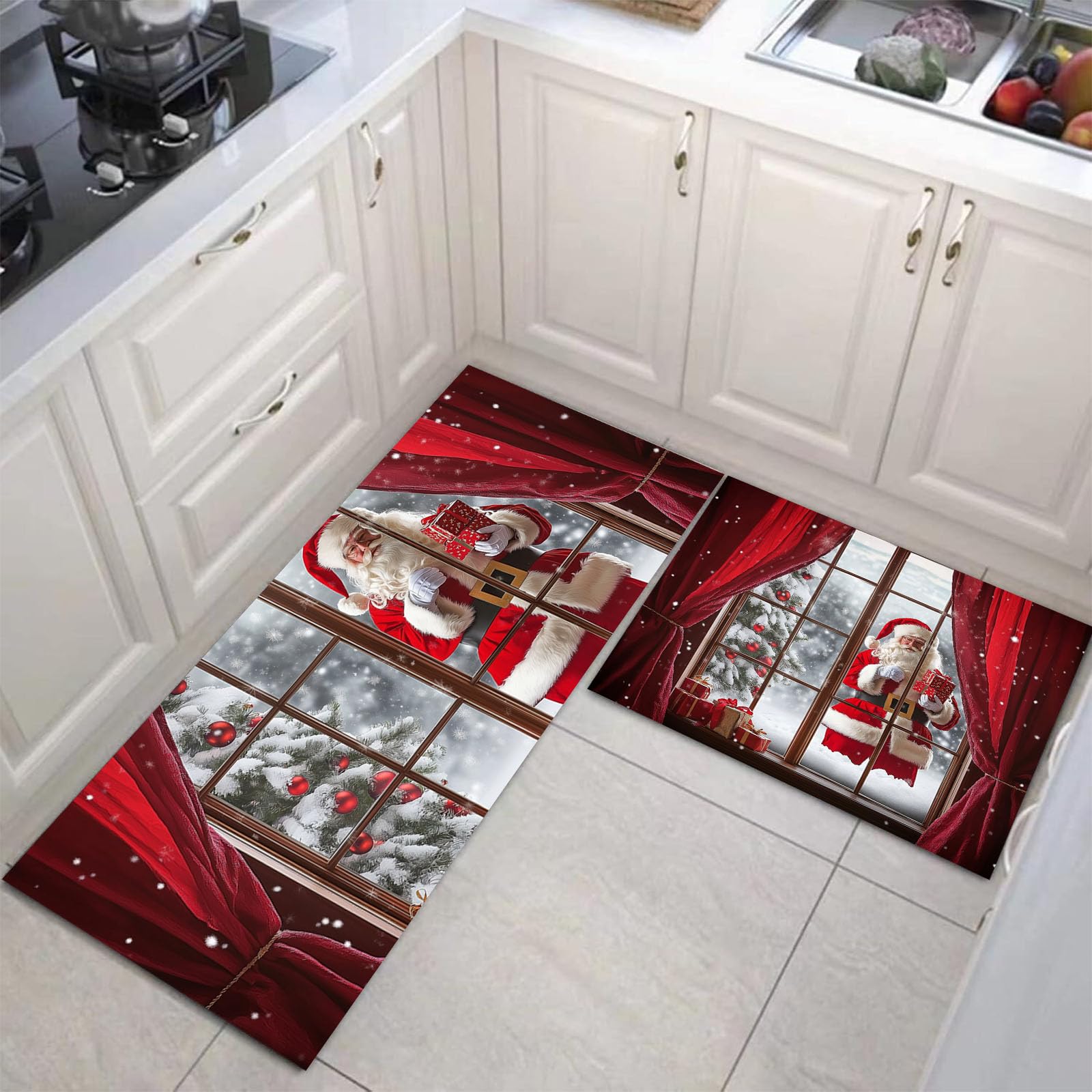 Tapis de cuisine lavable rouge pour éliminer les taches de graisse