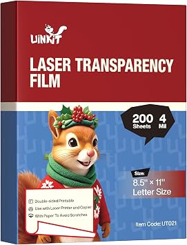 Uinkit 200 Sheets Laser Transparency Film 8.5x11 Color Transparent Paper OHP Clear Overhead Projector Film 8.5x11" for Laser Jet Printer Copier Copy Copies Photo Transparent Film A4 Letter Size 200