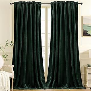 Nemia Dark Green Velvet Curtains Thermal Insulated Blackout Curtain for Bedroom Window Living Room Darkening Luxury Vintage 84 Inches Long Heavy Drapes Panels Rod Pocket Set of 2 - Buy now