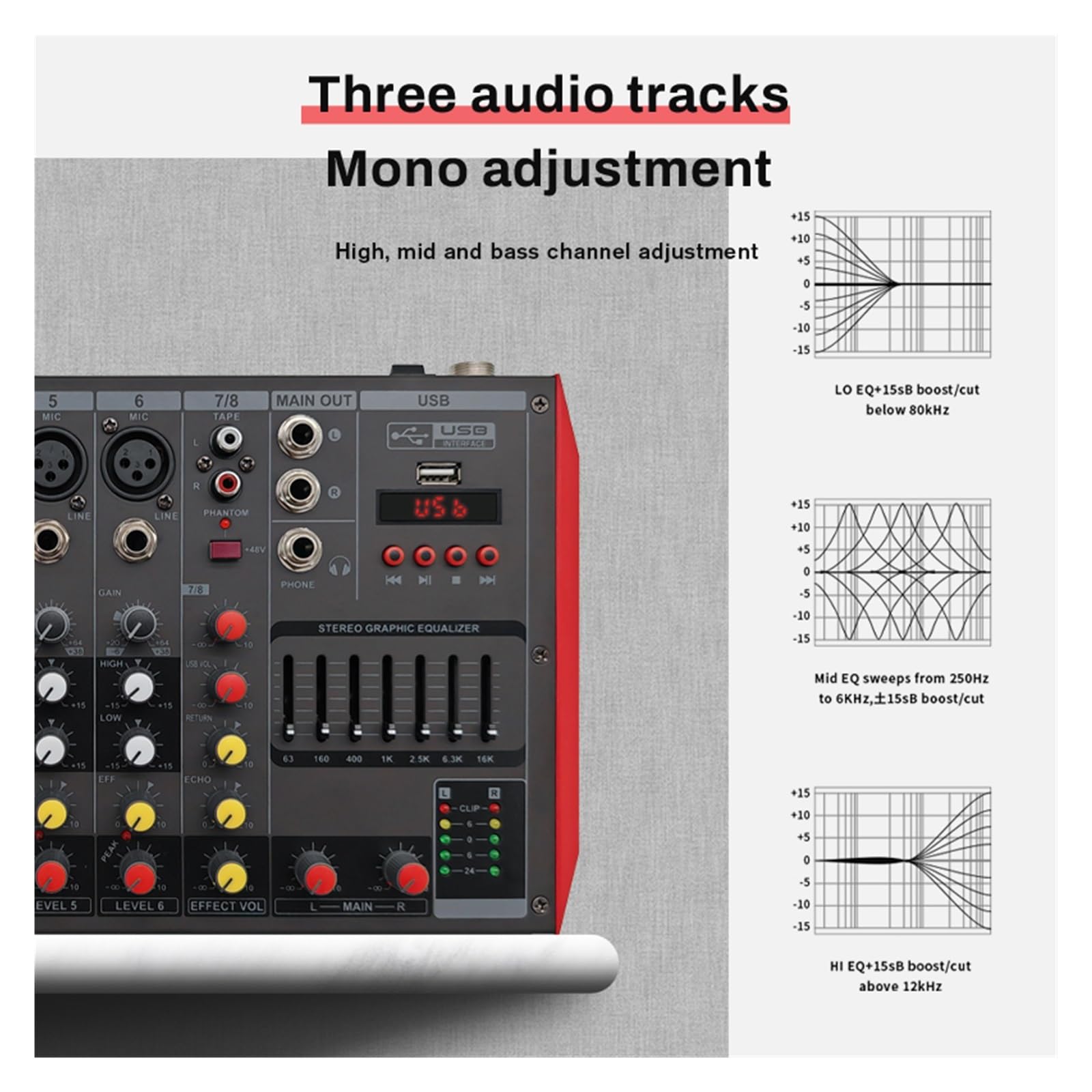 Sistema di Mixer Audio Professionale a 2/4/6 canali con Mixer USB DSP, Alimentazione Phantom a 48 V e Uscita Elevata (NT6)