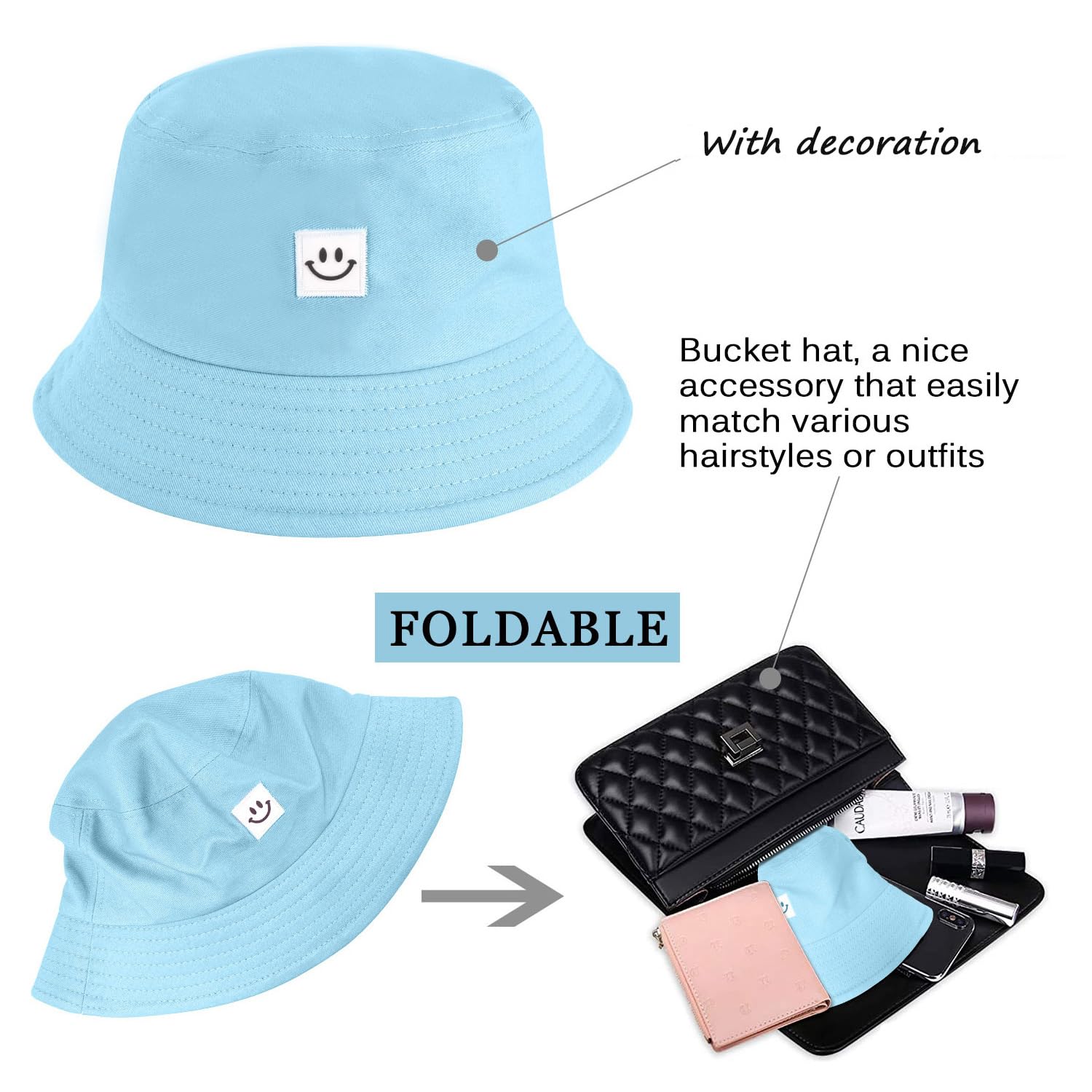 Tuopuda Cappello Pescatore Uomo Donna, Pieghevole Cappello da Pesca in Cotone Cappelli da Spiaggia Protezione del Sole Bucket Hat per Escursionismo Campeggio Viaggio Pesca 56-58cm