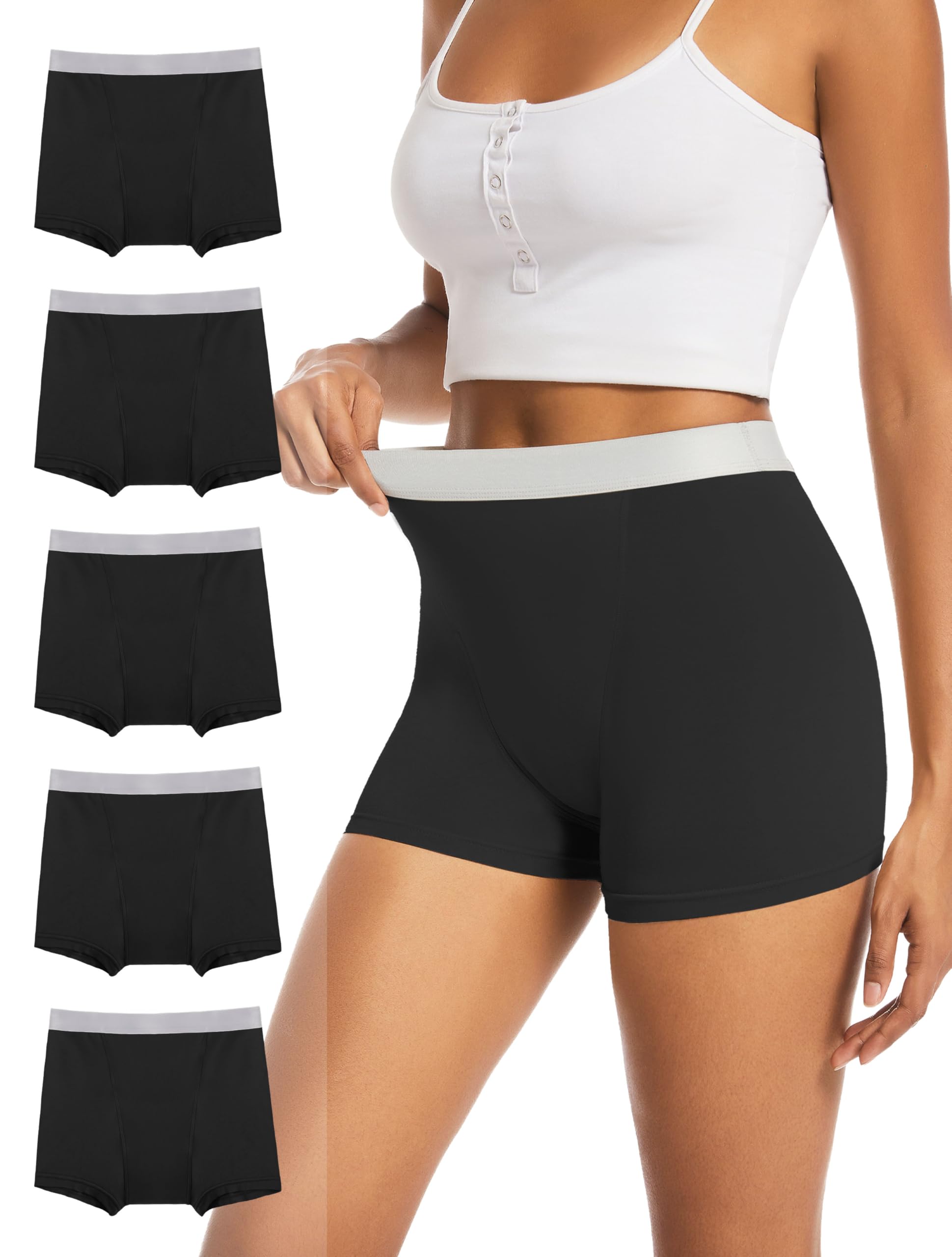 TIICHOO Period Underwear for Women Heavy Flow Leakproof Menstural Underwear Period Shorts 5 Pack
