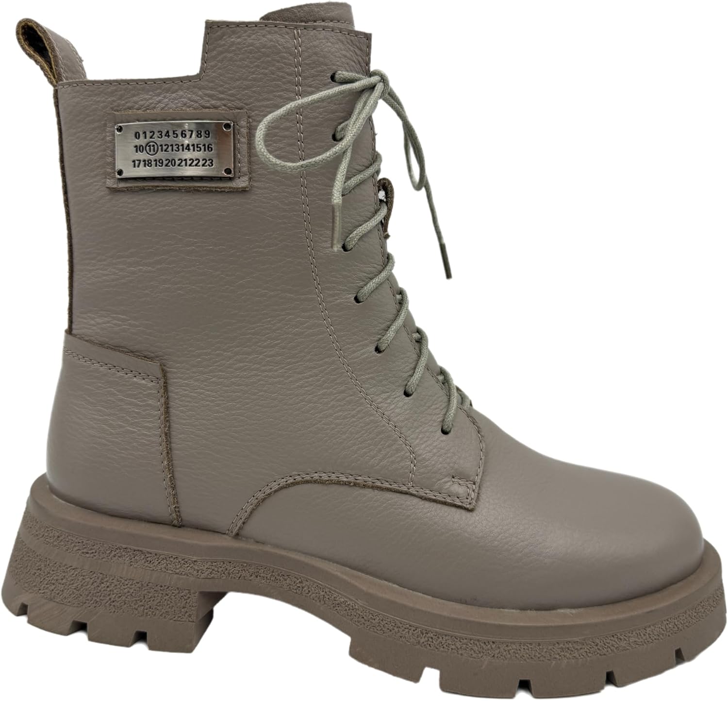 Military Style Leather Combat Boots, Lace-Up Design, Metal Plate Detail, Platform Chunky Lug Sole
