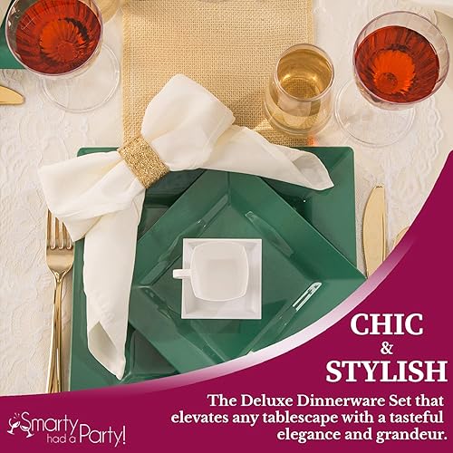 Miniatura 4 de Platos de plástico desechables – Platos cuadrados resistentes – Suministros para fiestas a granel para todas las ocasiones (verde cazador, platos