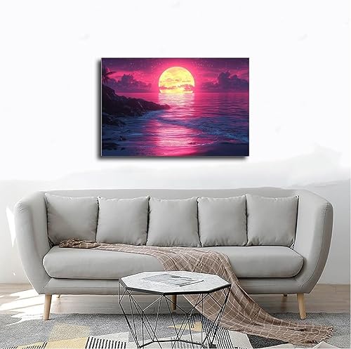Miniatura 4 de Synthwave Retro Futurism Wall Art  Surreal Geometric Landscape Canvas  Unique Aesthetic Poster for Office Or Living Room Poster Print for Teen Boys