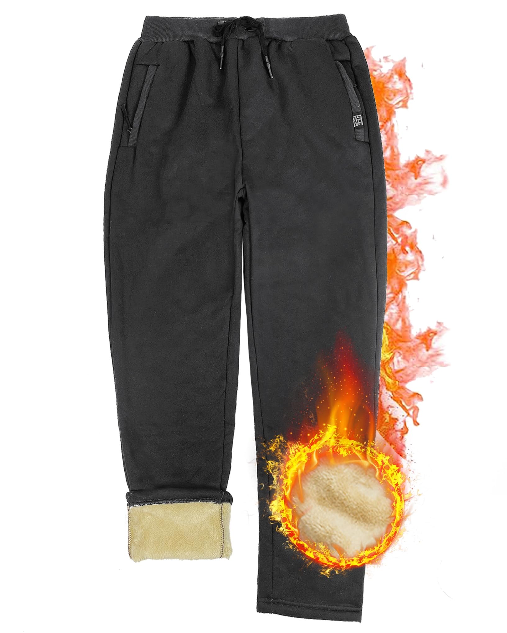 Joligiao Men's Fleece Jogger Bottoms Winter Warm Sweatpants Cotton Straight Leg Winter Trousers Elasticated Waist Tracksuit Bottoms Zip Pockets Tracksuit Pants Activewear for Workout Causal