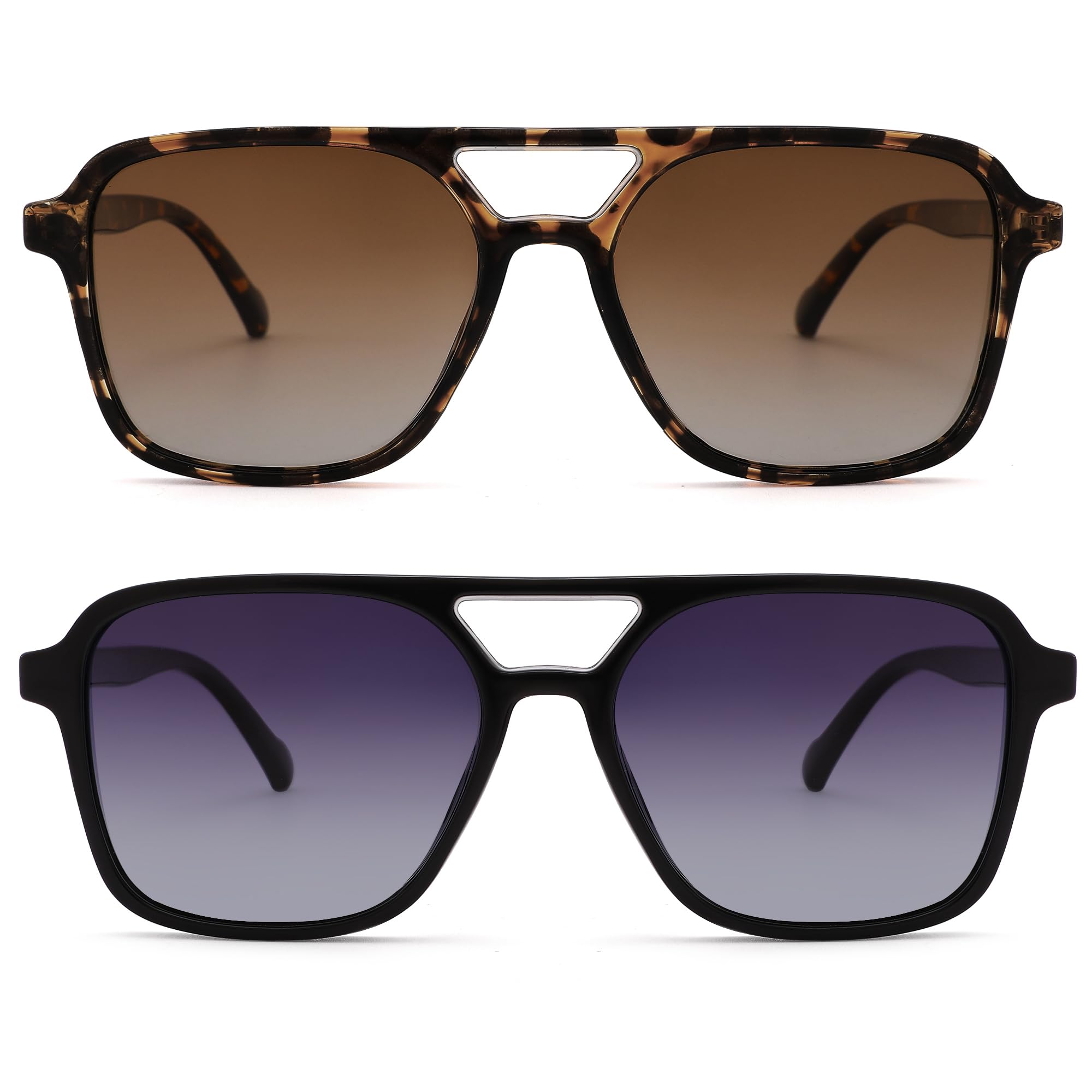 Lentes de sol polarizados retro de aviador para mujeres y hombres, lentes de sol cuadrados modernos, Lente A3 Leopardo/Marrón Gradiente + Lente Negra/Gris Gradiente 3