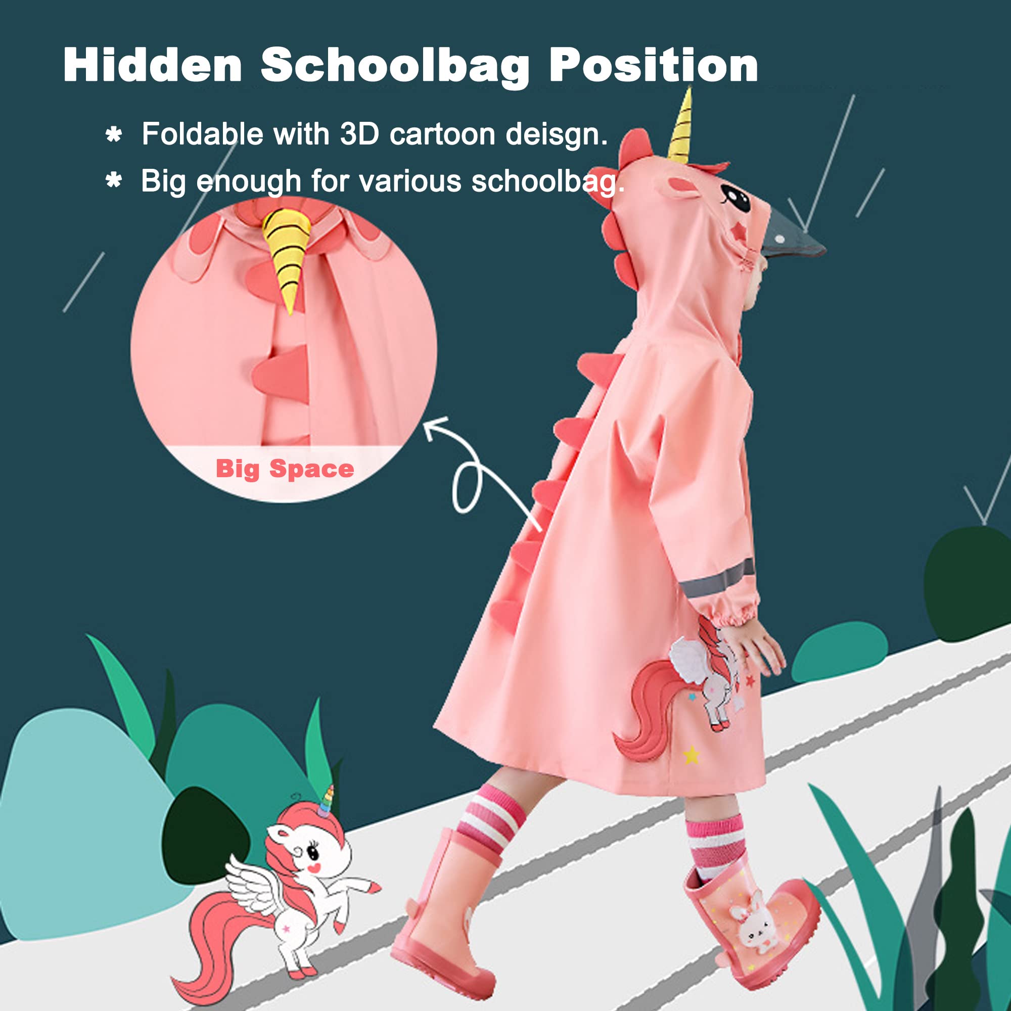 Fewlby Impermeabili per Bambini Giacche da Pioggia Ragazzi Ragazze Poncho Antipioggia Cappotto di Pioggia in cartone animato Mantella Pioggia