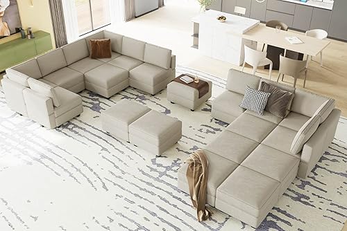 Miniatura 4 de Belffin Sofá modular grande con asiento de almacenamiento sofá en forma de U de gran tamaño con diván reversible juego de sofá modular con