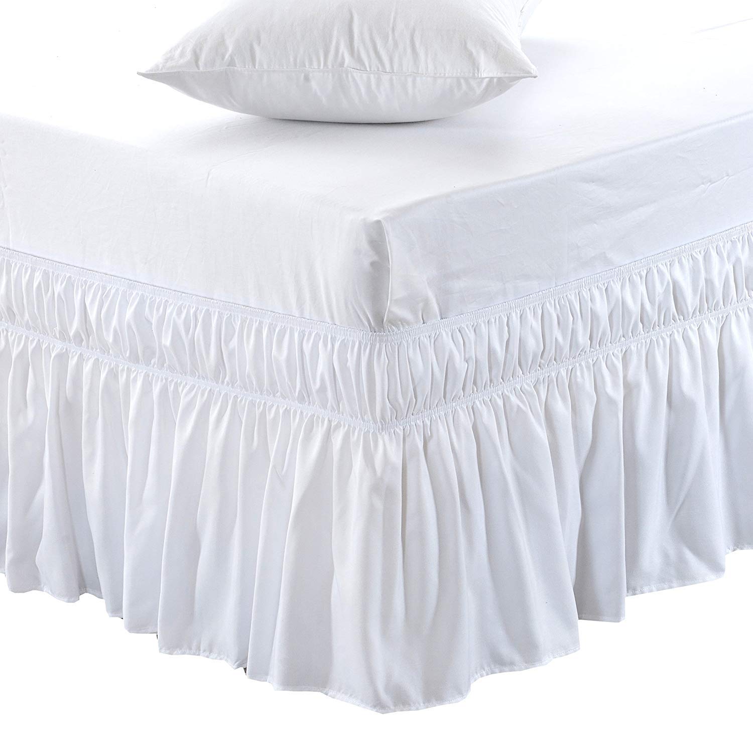 YRM Bedding's Bed Skirt-15 Inch Drop Dust Ruffle Three Fabric Sides Wrap Around Ruffled, Brushed Microfiber Adjustable Elastic Easy Fit (White, Twin),(75" L x 39" W)-image-42