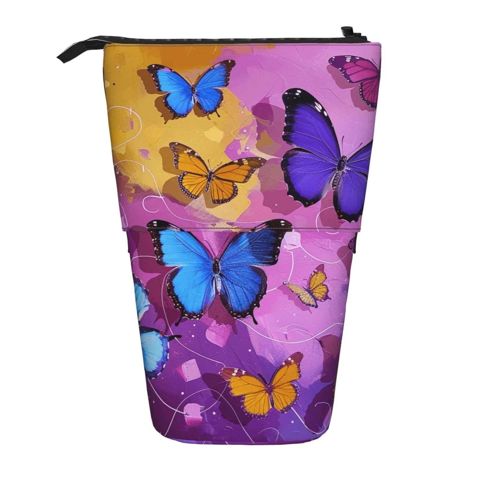 JKSEEPYN Telescopic Pencil Case Pen Bag, Purple Butterflies Prints Cute Pencil Organizer, Portable Pencil Bag for School Office Travel