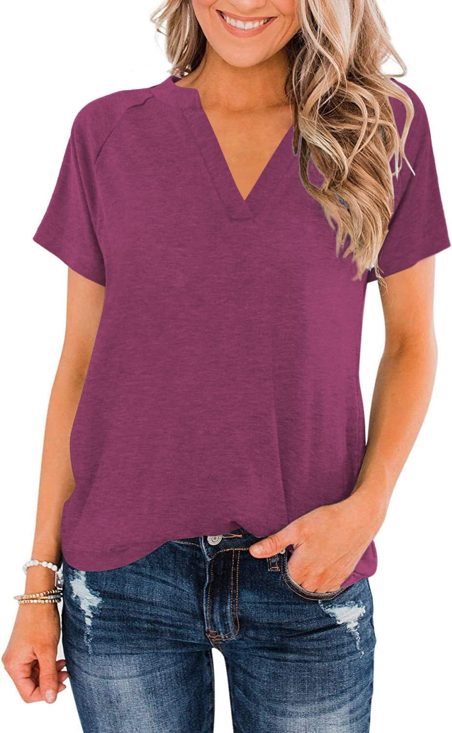 Summer Clothes for Women 2024 Short Sleeve Tops Loose Casual Blouses Red