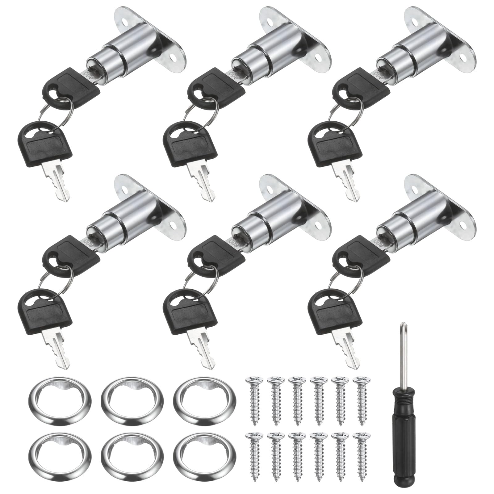 PATIKIL Push Plunger Lock 23mm(8/9 Inch) Cylinder Length, 6 Pcs Zinc Alloy Cabinet Door Lock Keyed Alike for File Desk Drawer Wardrobe Sliding Door