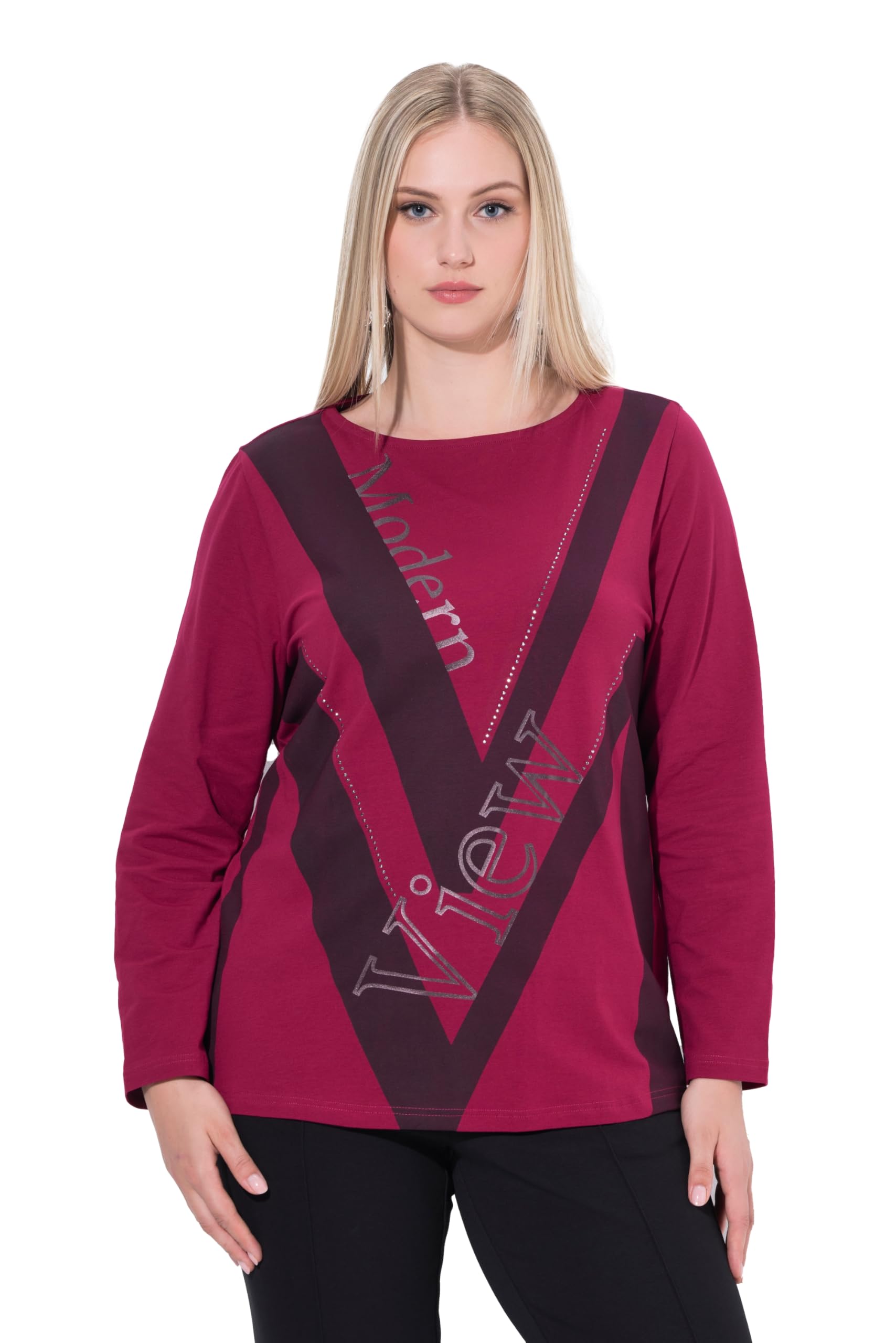 Ulla Popken Damen große Größen Übergrößen Plus Size Shirt, Buchstaben, U-Boot-Ausschnitt, Langarm 843707