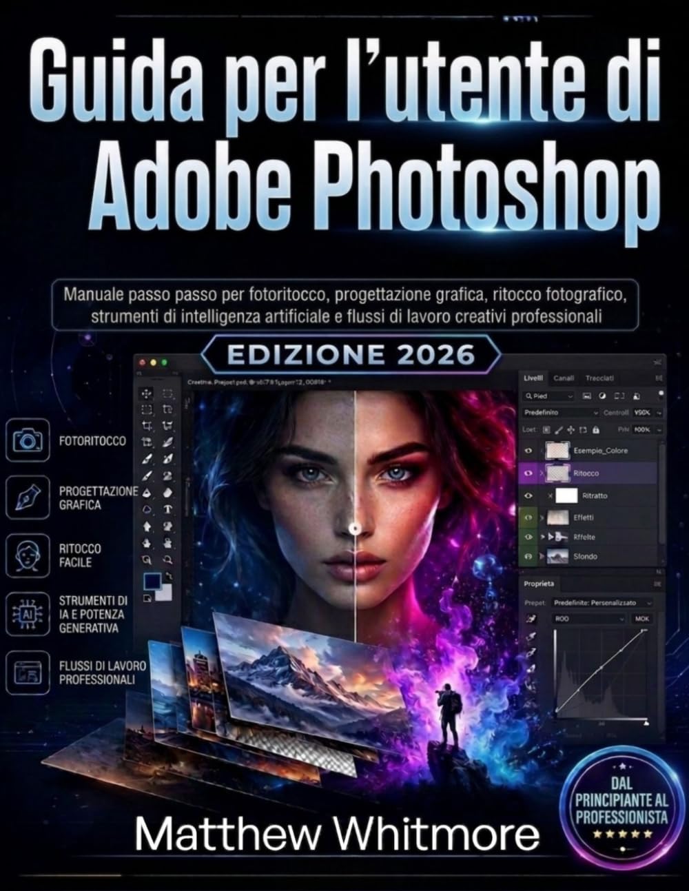 Guida per l'utente di Adobe Photoshop: Manuale passo passo per fotoritocco, progettazione grafica, ritocco, strumenti di intelligenza artificiale e flussi di lavoro creativi professionali