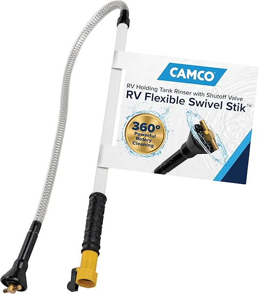 Camco Camper/RV Holding Tank Swivel Stik Rinser - Features Powerful Rotary Cleaning Action & 34-Inches of Flexible Reach - Easy-to-Use RV Black Tank Cleaner (40074)