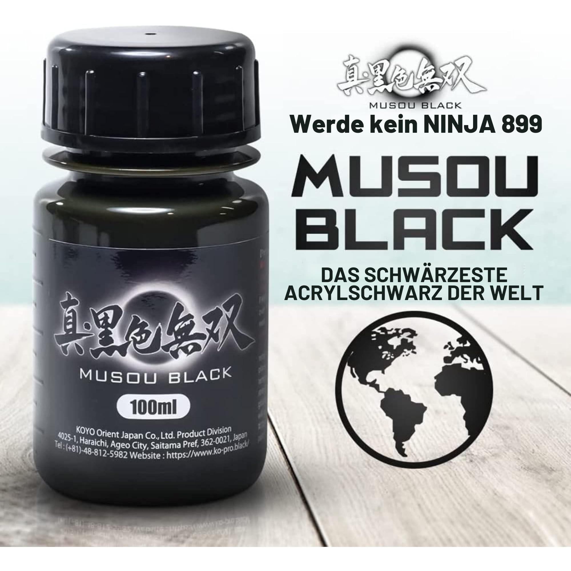 Musou Black Acrylfarbe, das schwärzeste Schwarz der Welt, enthält