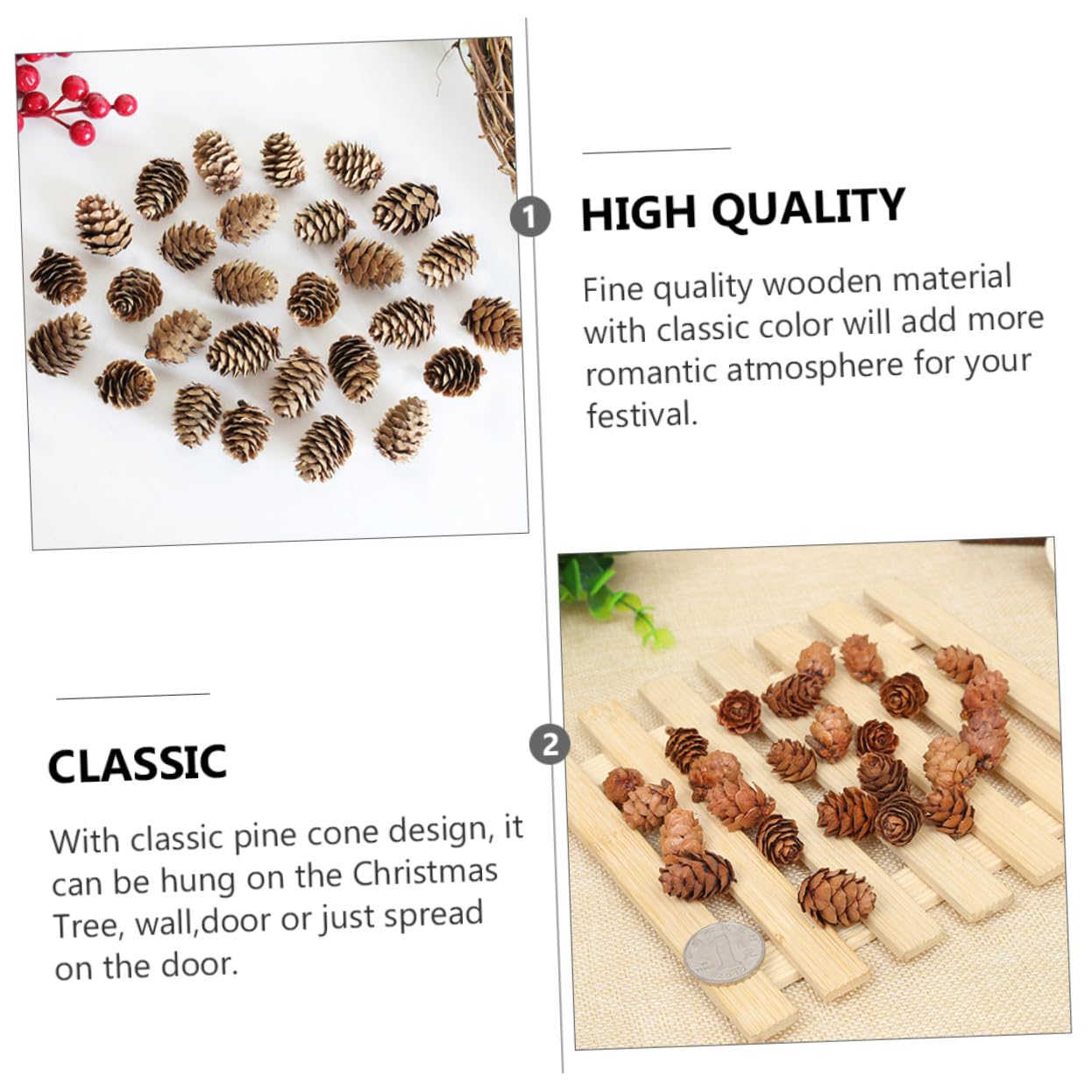 100 Pezzi Decorazioni in Legno a Forma di Cono di Pino Tradizionali per Casa e Negozio, Addobbi Natalizi Rustici e Decorativi per Interni e Feste