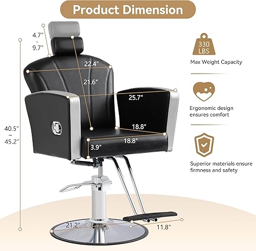 Vista 35 de Silla de salón de altura ajustable para silista de cabello, sillas reclinables de peluquería, silla de peluquería hidráulica, silla de champú Gris
