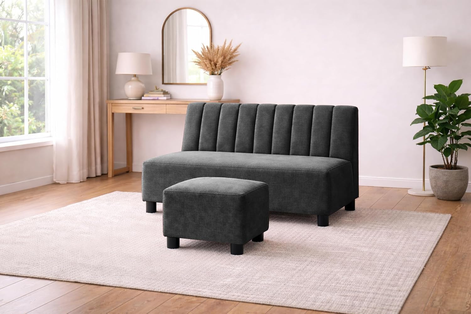 rosebell sofa set with ottoman combo two seater sofa set with matching footrest for living room & bedroom, guest room - black