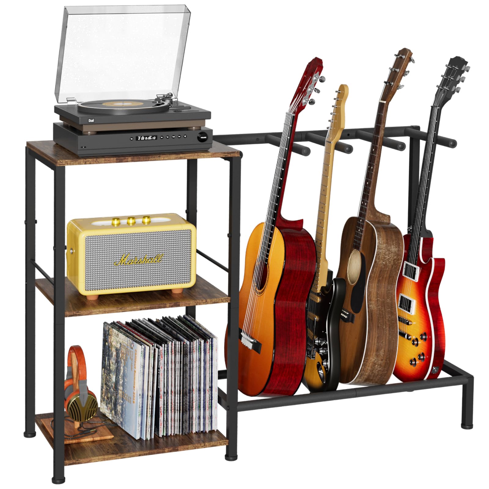 Support de guitare pour 4 guitares, support réglable pour guitares avec protection rembourrée douce pour acoustique, électrique, basse et ukulélé, support de présentation de guitare avec 3