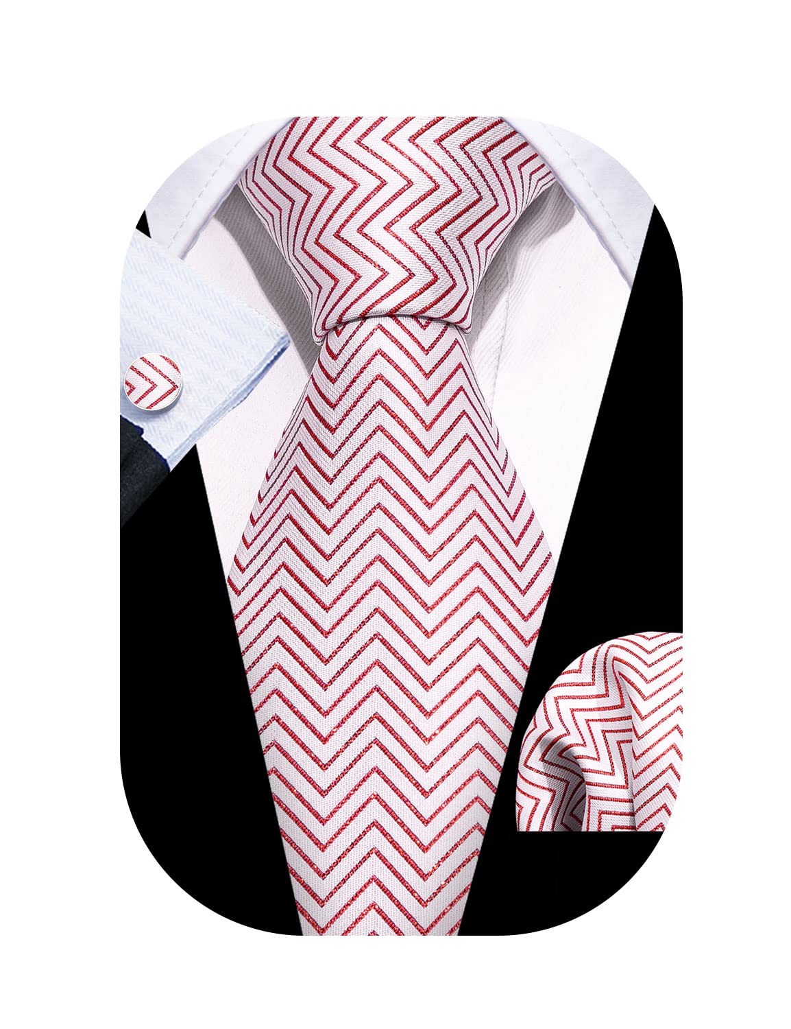 Barry.WangMan Tie Set Silk Woven Necktie Pocket Square Cuff Links Business Wedding