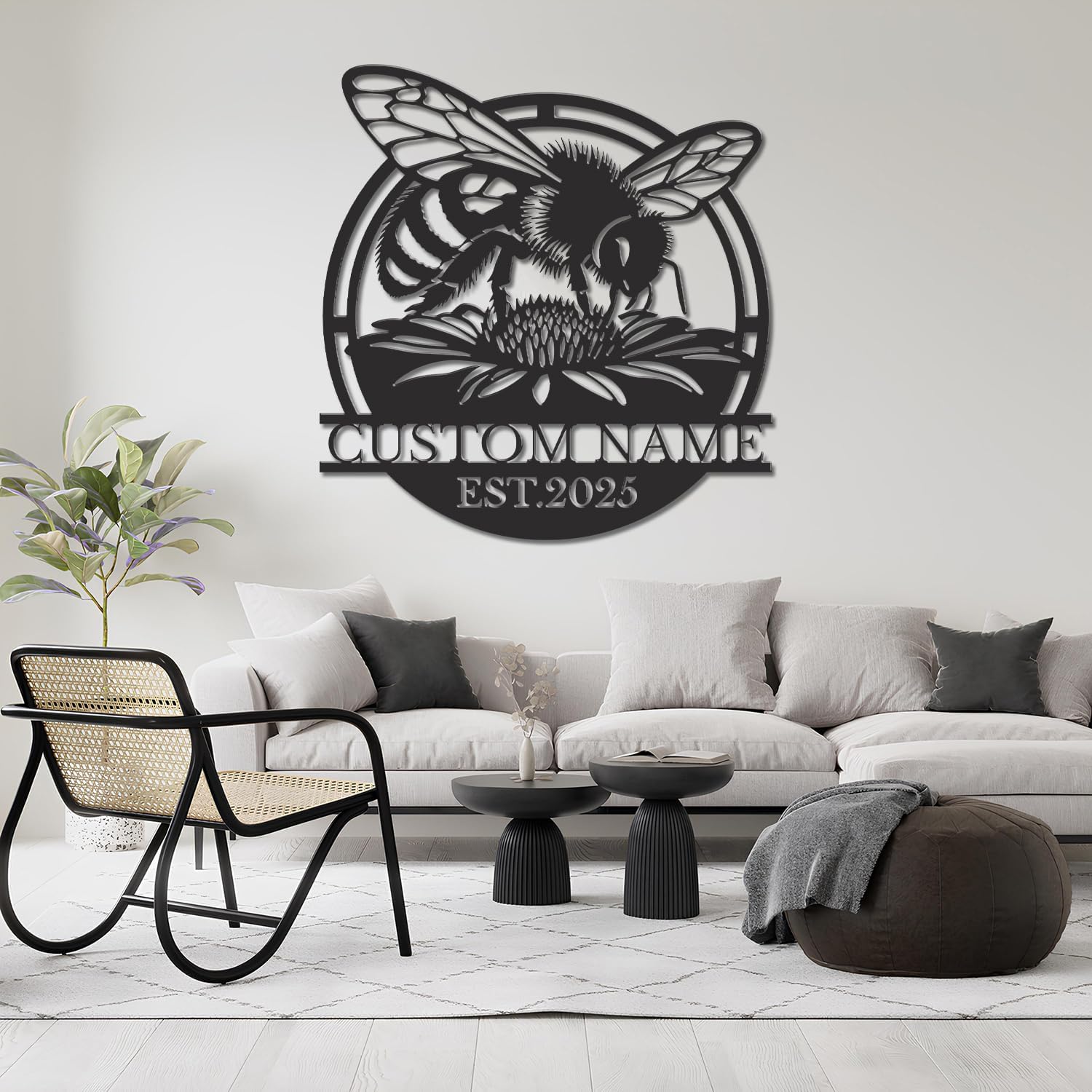 Personalized Honey Bee Metal Sign, Custom Name Garden Wall Art, Beekeeper Gift Idea, Bee Farm Plaque, Honeycomb Decor, Outdoor Garden Accent, Nature Lover Present (Style-2)