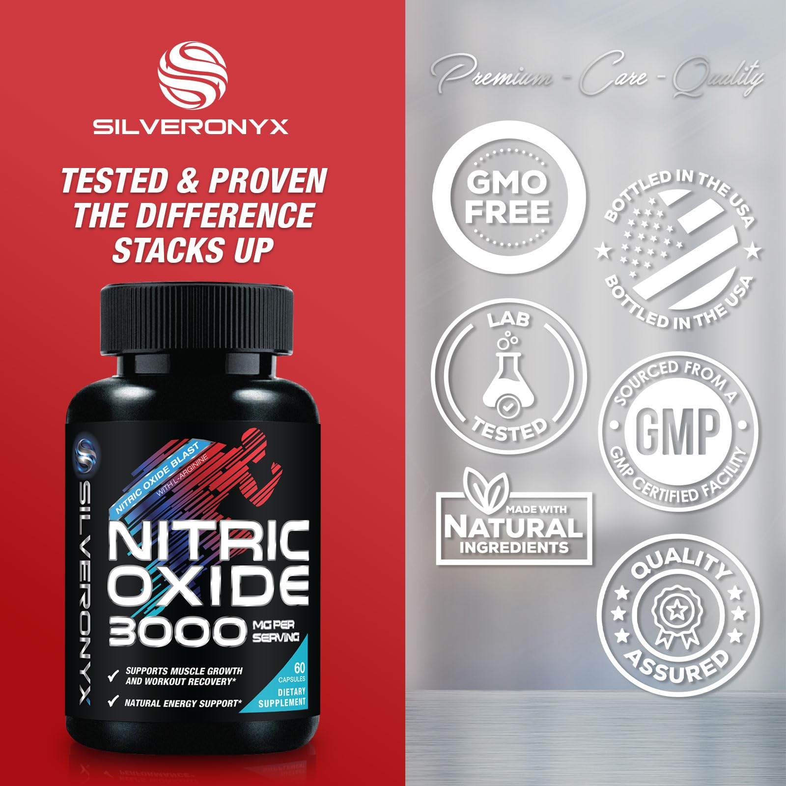Nitric Oxide Supplement 3000mg Blend - 3X Strength L-Arginine & L-Citrulline - Complete Pre Workout Nitric Booster - Natural Energy & Muscle Support for Men & Women - Bottled in USA - 60 Capsules — Amazon image 4
