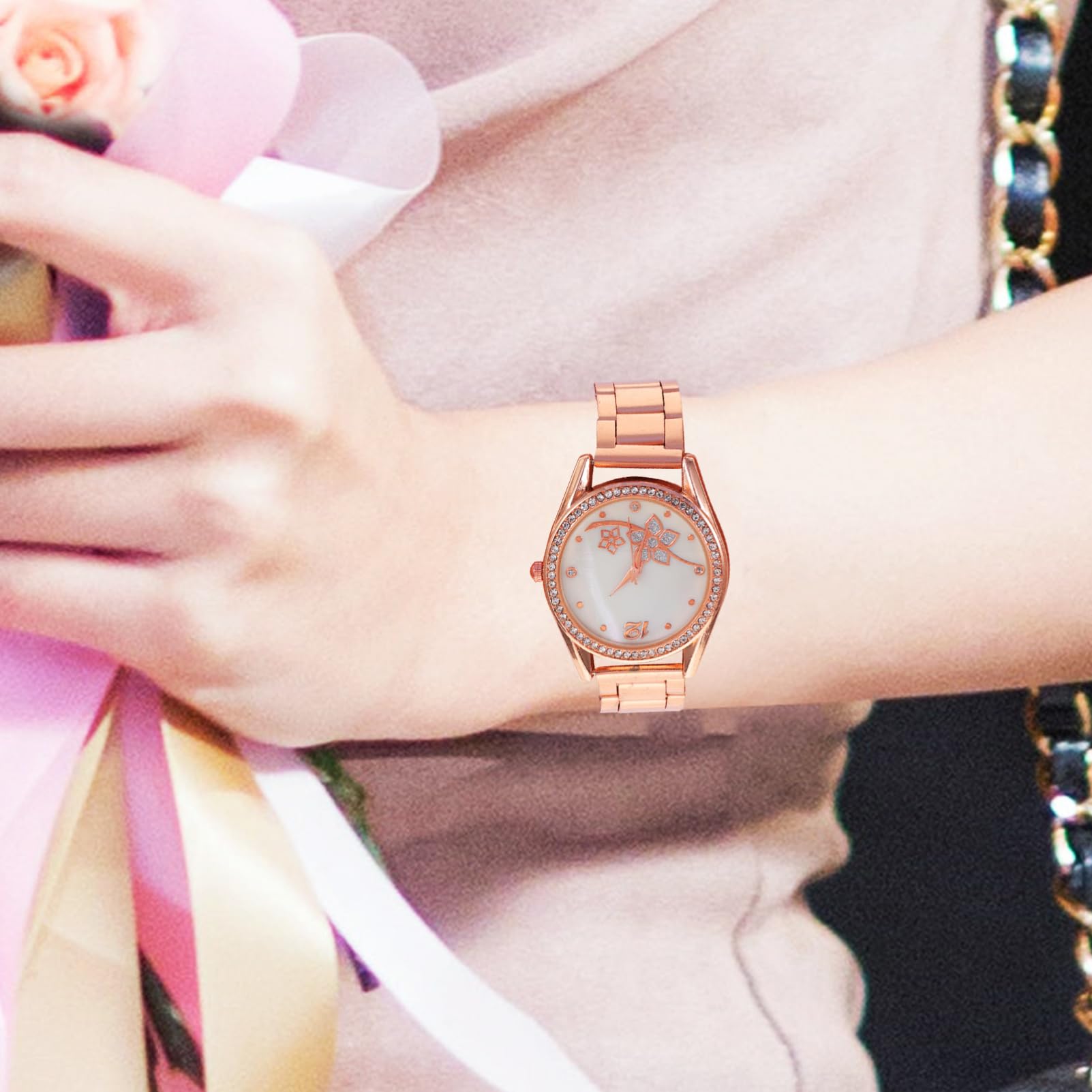 5pezzi Orologio Da Polso Con Design Fiore Per Ragazze Orologio Digitale Elegante Con Cinturino Per Adolescenti Con Brillantini Preciso e Materiale Sicuro