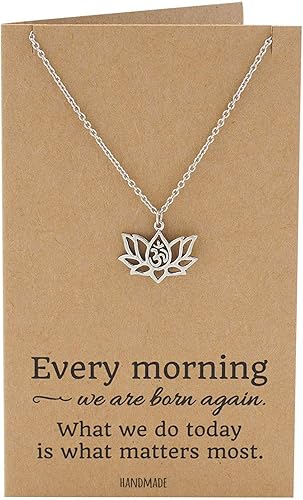 Miniatura 5 de quan jewelry Collar con colgante de flor de loto de yoga con símbolo OM ideas de regalo de feliz cumpleaños para mamá hija mujer con cita