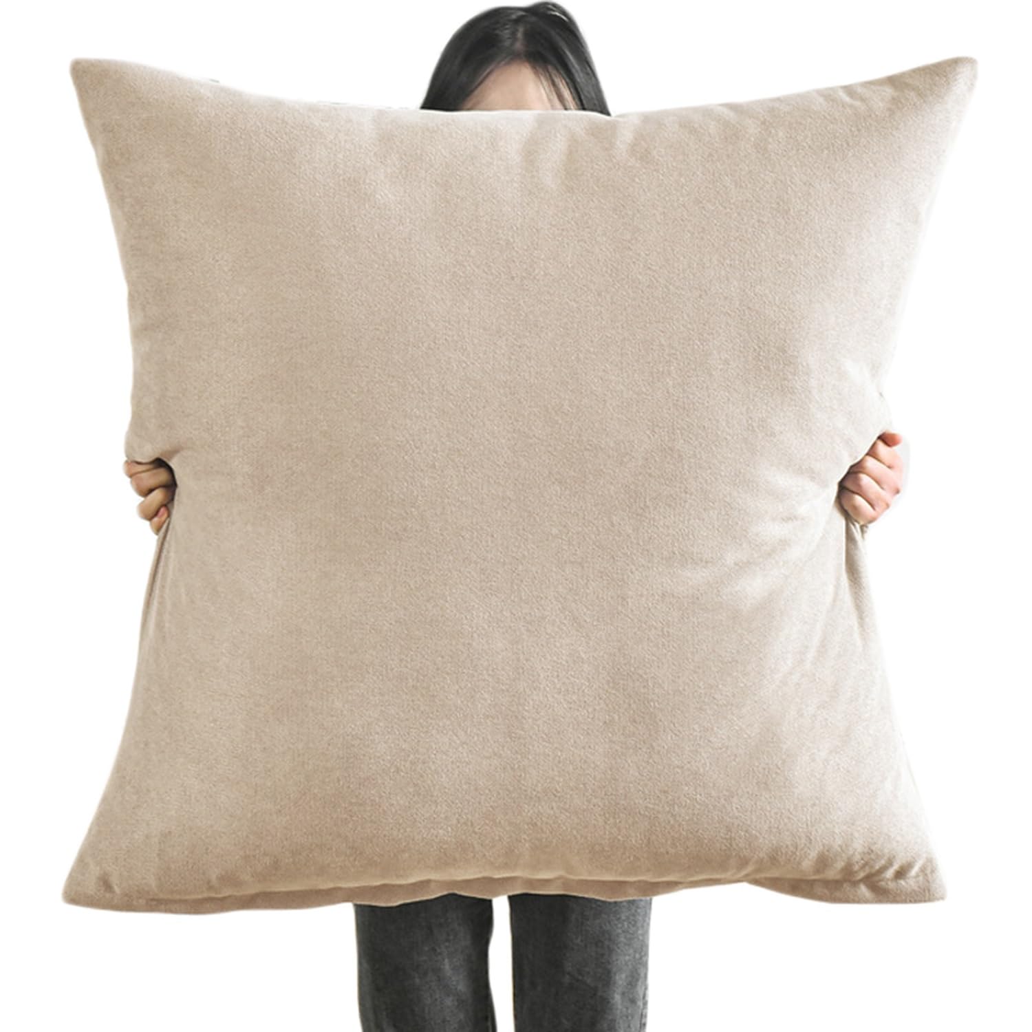 Aqigr Beige Cushion Covers Decorative Throw Pillow Cover 80X80 Cm 70X70 Cm Thick Fabric Square Pillow Cases Protectors 50X50 Cm 60X60 Cm For Couch Sofa Bed With Invisible Zipper(,70X70cm/28X28in)