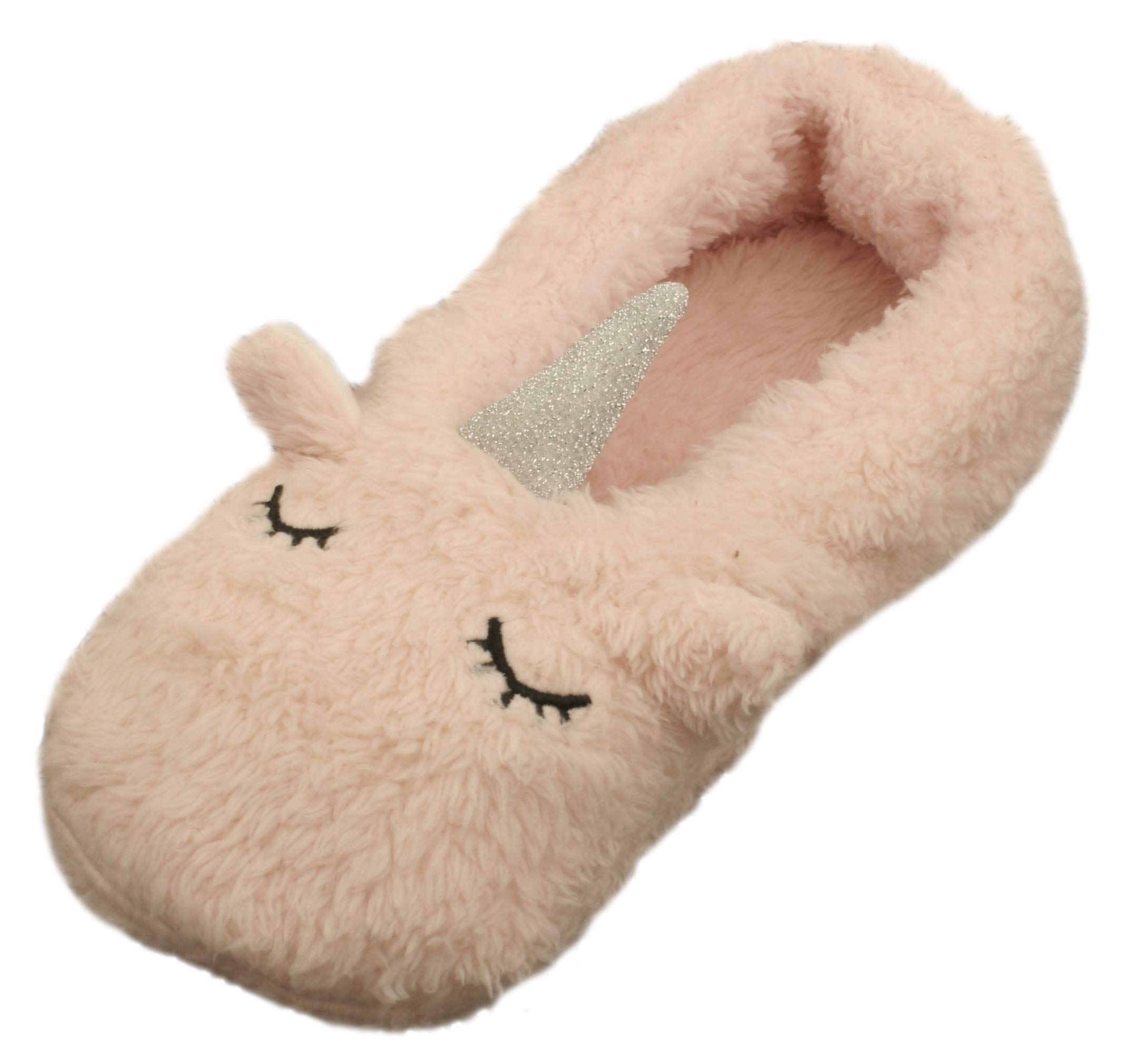 Foxbury Ladies Novelty Unicorn Fleece Gripper Slipper Socks Pink S/M